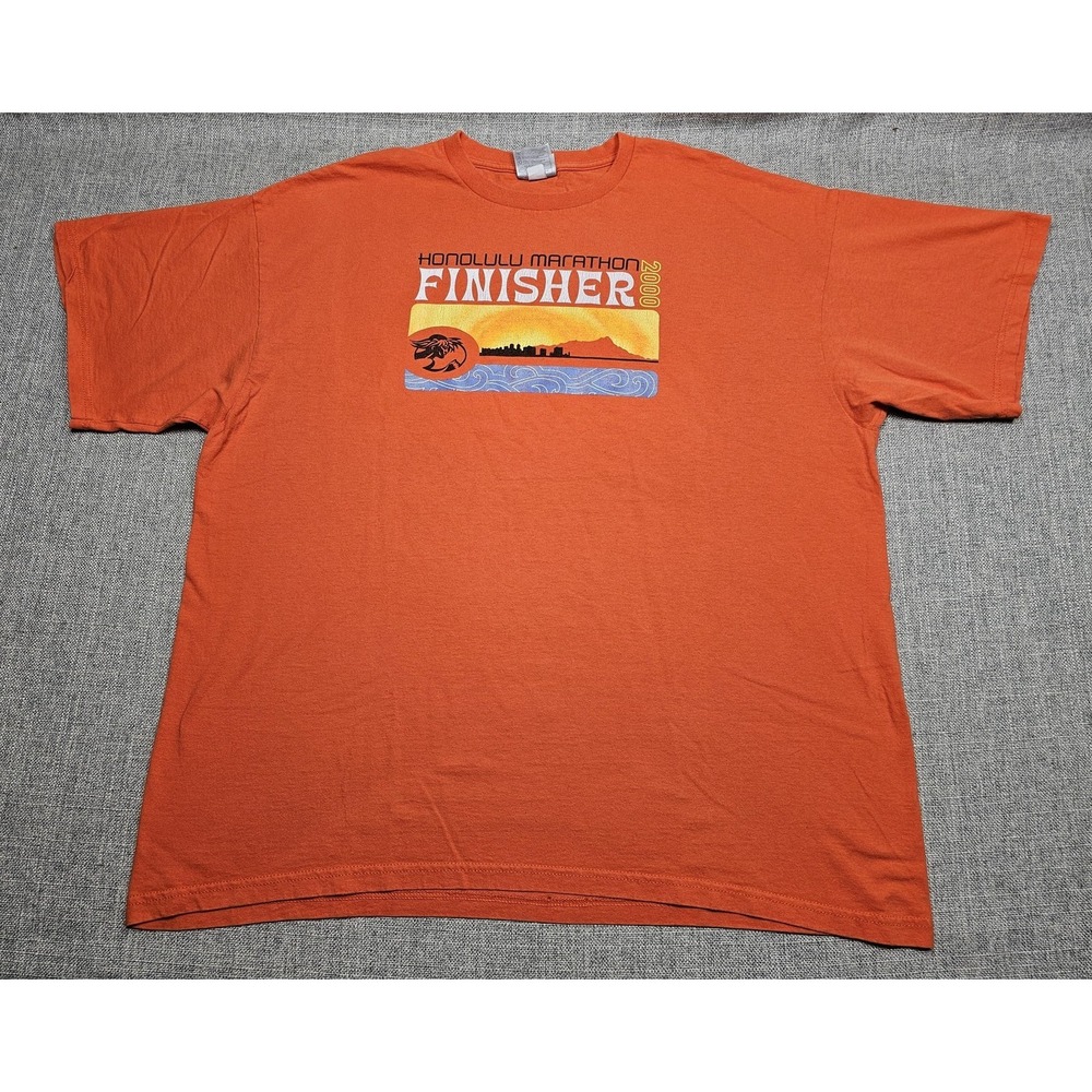 VINTAGE Nike Shirt Mens XL Orange Honolulu Marathon Finisher 2000 00s‎